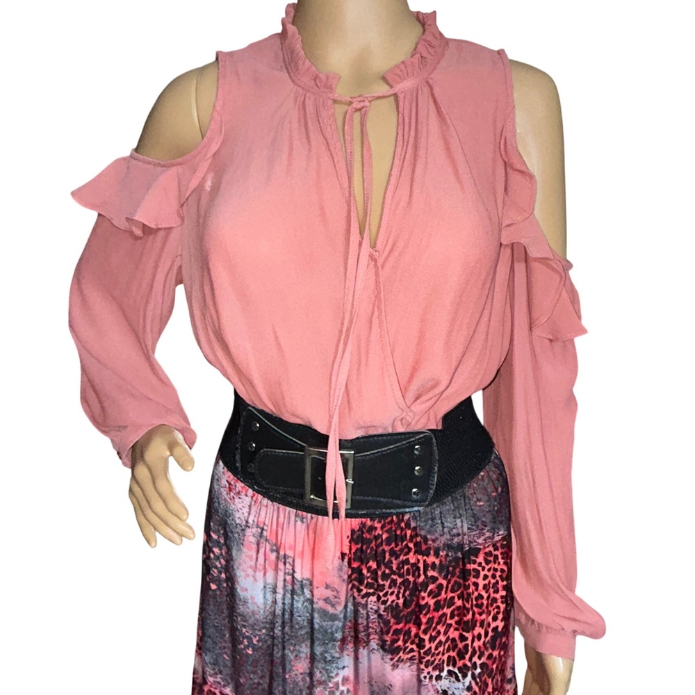 Maeve Anthropologie‎ Cold Shoulder Ruffled Blouse Size S Coquette Lagom Dollette